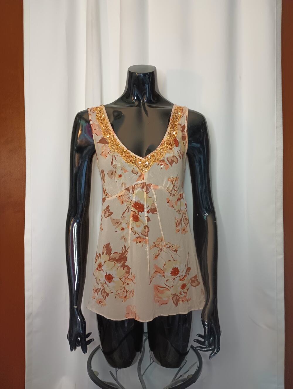 Banana Republic Y2K Silk Babydoll Tank Top 6 Floral Fairy Feminine Romantic